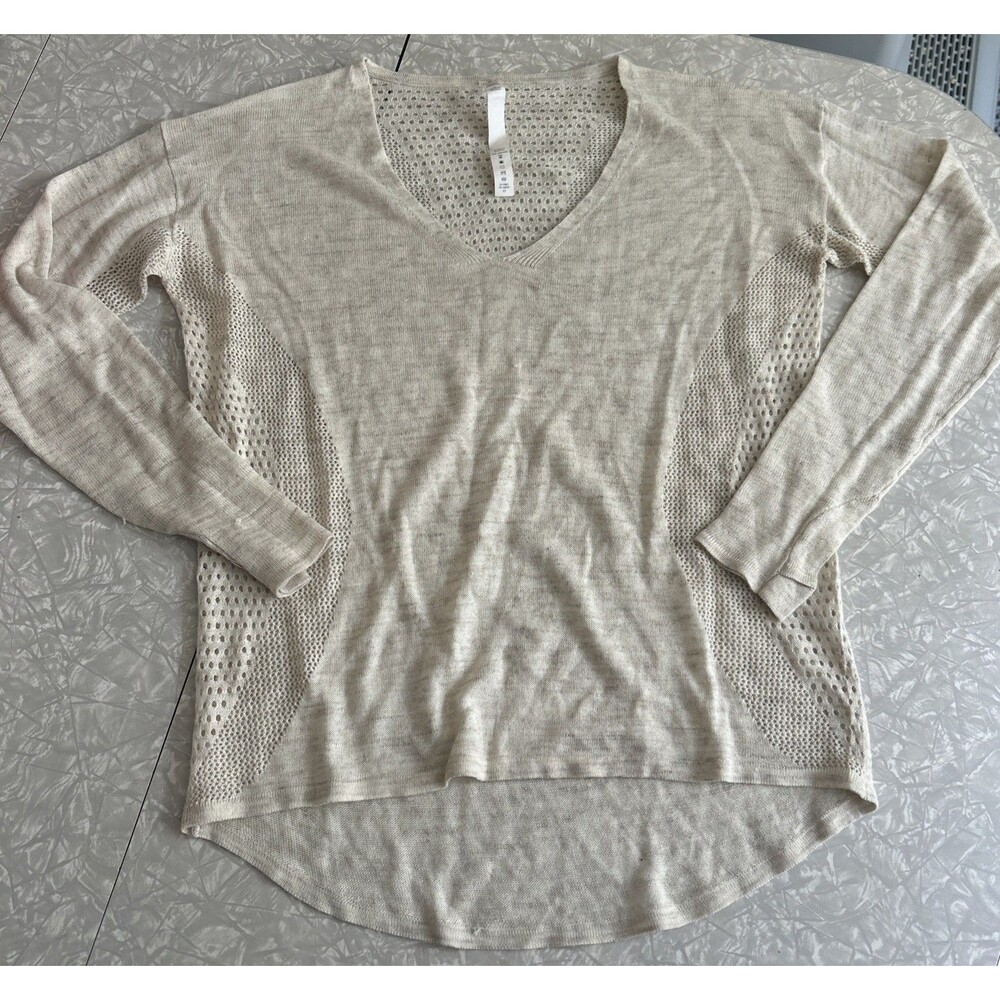 Lululemon women's oatmeal open knit high low lightweight sweater size 10